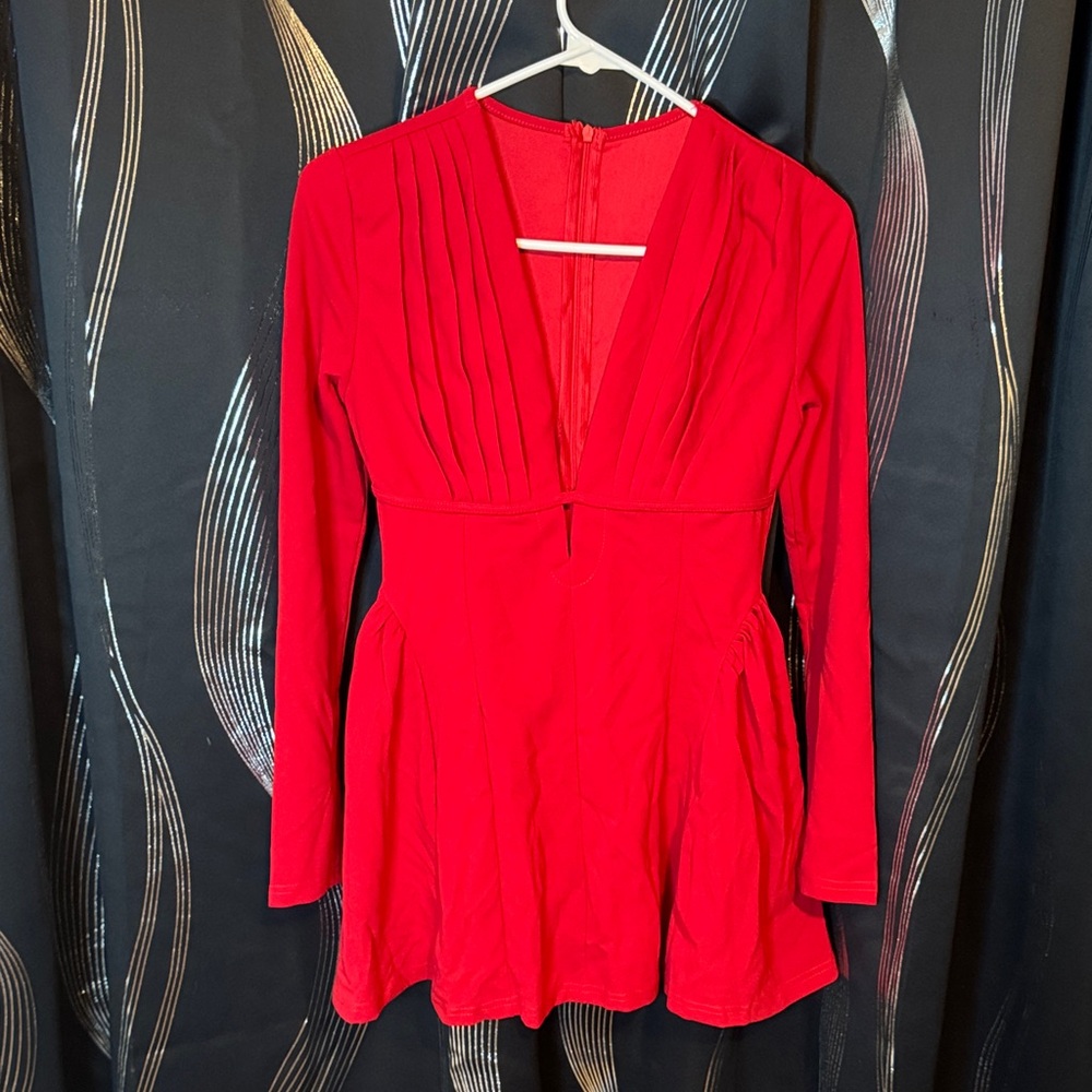 SHEIN Vibrant Red Long Sleeve Dress